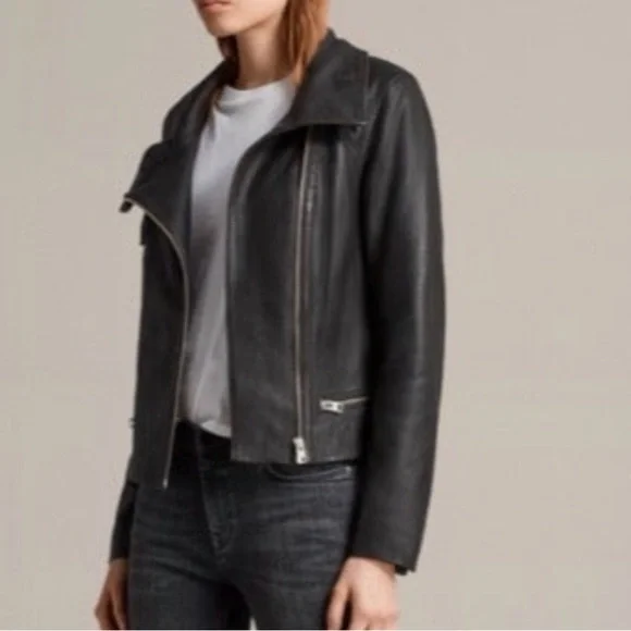 ALLSAINTS Leather Bales Moto Biker Jacket UK 8 / US 4 - Picture 7 of 13